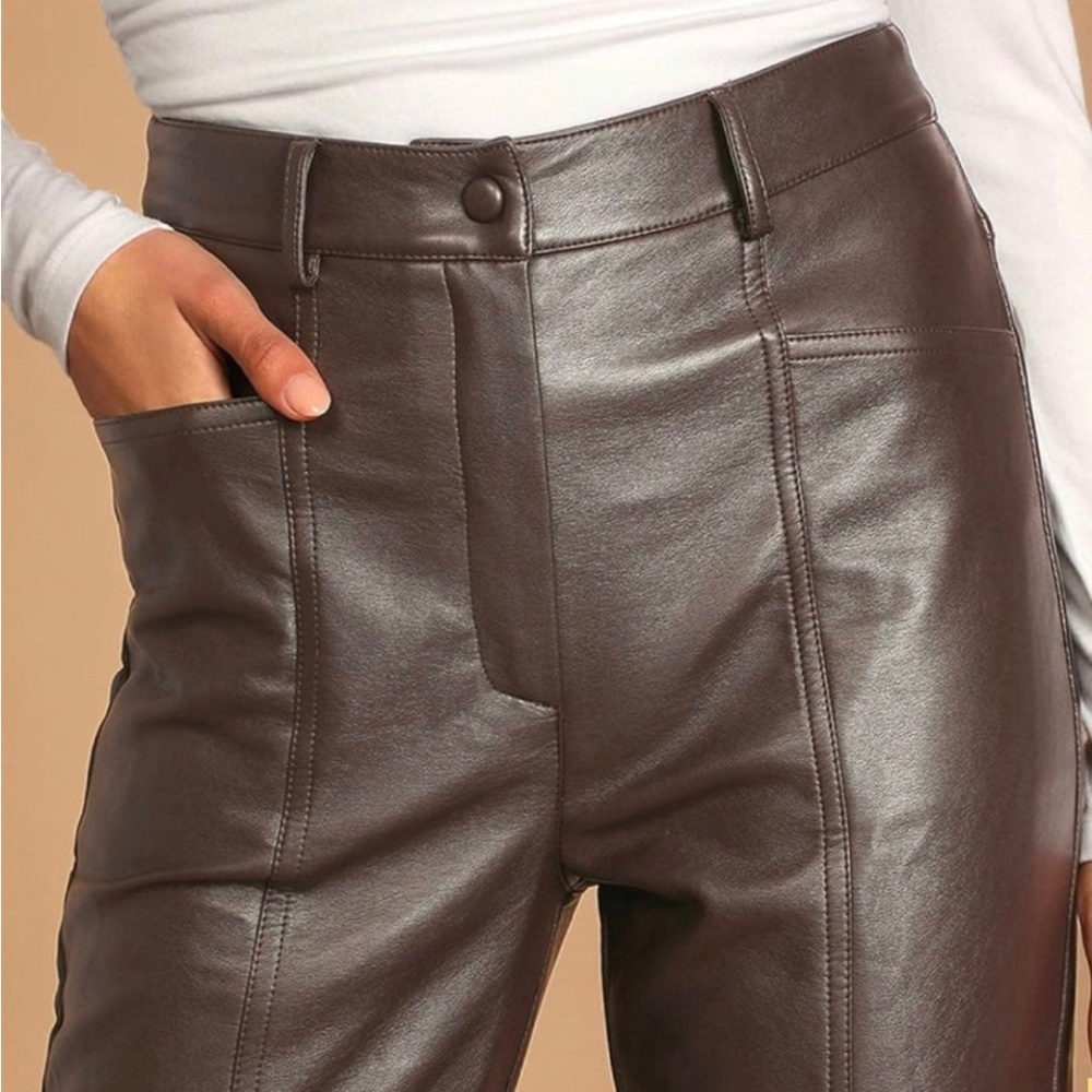 Lulu's Chocolate Brown Faux Leather Straight Leg Pants